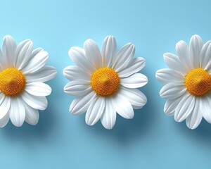Obraz premium Minimalist Daisy Flower Pattern on Soft Powder Blue Background with Copy Space