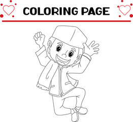 boy is excited ramadan eid al fitr coloring page for kids