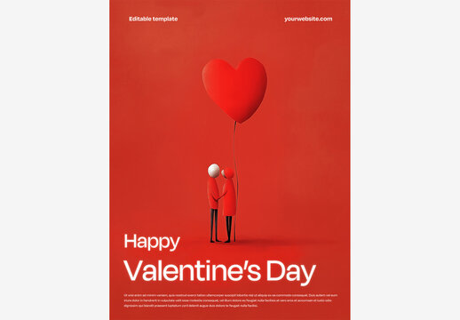 Celebrate Love with a Heartfelt Valentine's Day Template: Man Holding Heart Balloon with Happy Valentine's Day Message