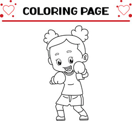 little girl is doing practice boxing coloring page for kids