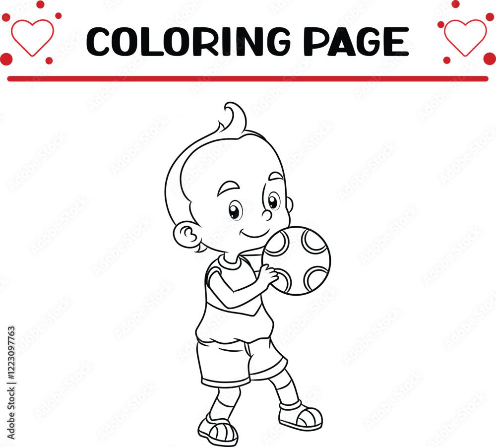 Wall mural happy boy is playing football coloring page for kids