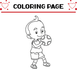 happy boy is playing football coloring page for kids