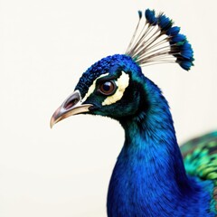 Close-up of vibrant blue peacock feather, eye spot visible, blue, color, macro