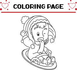little boy is playing board coloring page for kids