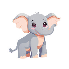 Children cute animals. Elephant character on white. Vector Illustration.	