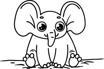 Obraz premium Adorable Baby Elephant with Big Eyes and Floppy Ears in Black and White Illustration