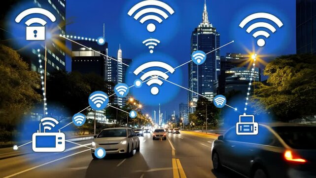 This urban setting showcases the prevalence of public Wi-Fi networks and their influence on connectivity at night