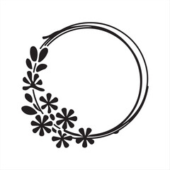 Minimalist Floral Wreath with Leaves and Daisies isolated Vector Illustration on White Background
