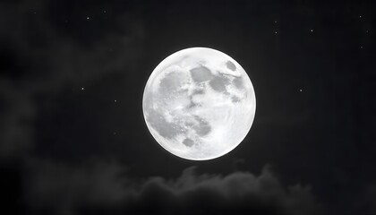 Full Moon Night with Stars and Clouds in Dark Sky Serene Celestial View