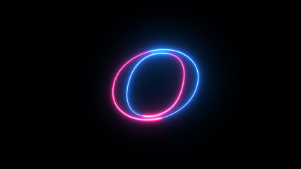 Abstract Neon Alphabet ''O'' Sign Icon .Neon Letter Symbol Illustration Isolated on Black Background. Educational concept with neon letter. Two-color looping trendy glowing neon alphabet letter ''O''.
