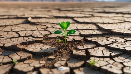 Hopeful Green Sprout in Arid Landscape