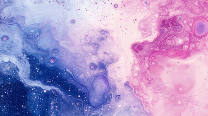 Fototapeta premium Abstract Fluid Art: Pink and Blue Swirl: An ethereal abstract painting featuring a mesmerizing swirl of pink and blue hues, interspersed with delicate bubbles and textures, creating a dreamy.