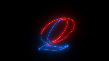 Glowing neon capital letter alphabet ''Q'' . Red and blue neon font letter 