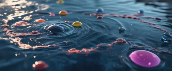 Bubbles and ripples in a shallow pool of water, serene environment, water, ripples