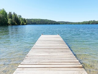Naklejka premium Wooden Dock on Tranquil Lake