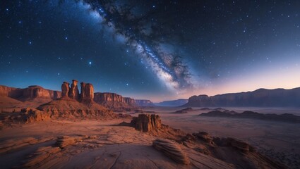 Serene Desert Landscape Under Starry Night Sky