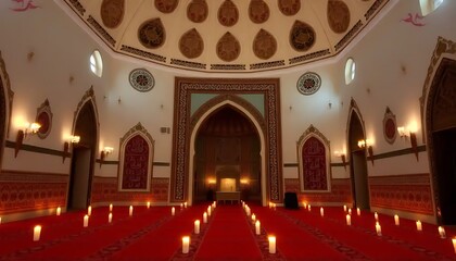 Obraz premium Illuminated Mosque Interior With Candles And Intricate Designs