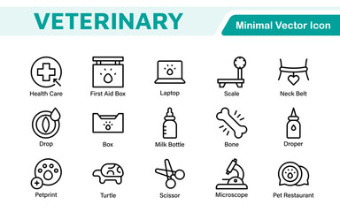 Veterinary Icon Set. A compassionate collection of icons designed for veterinary clinics and pet care services.