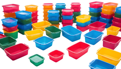 A multicolored plastic box placed over a white background