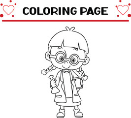little girl with laboratory coat coloring page for kids