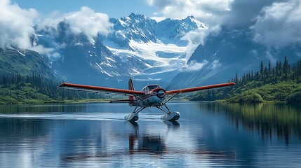 Seaplane Landing in Alaskan Mountains