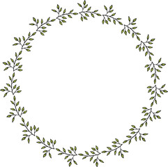 Round frame with creative green branches on white background.eps