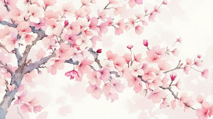 Cherry blossoms painted in watercolor creating a seamless design, instagram, website, scroll, website