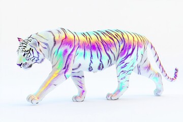 Fototapeta premium Striking white tiger with iridescent stripes, showcasing vibrant