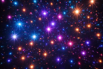 Colorful Star Field with Glittering Lights Against Dark Background
