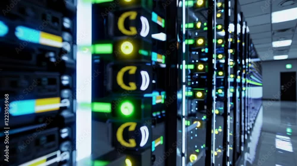 Poster high-tech data center tour showcasing advanced server systems and efficient infrastructure
