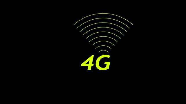 4g network animated all the video flat icon design with  yellow color black background