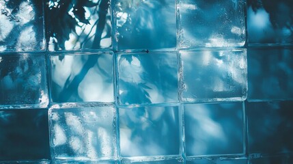 Abstract blue glass tiles with reflective light and texture