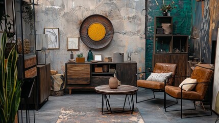 Stylish retro-inspired living room with mid-century modern decor