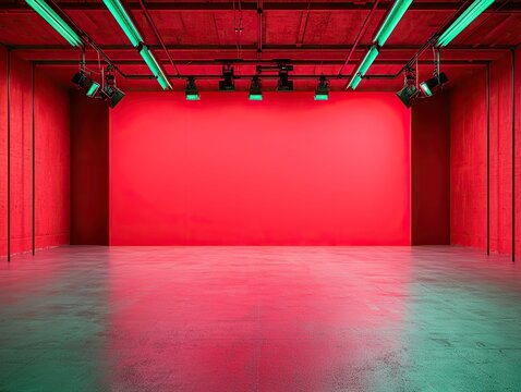 Dynamic creative space art studio studio setup urban environment wide-angle view colorful design