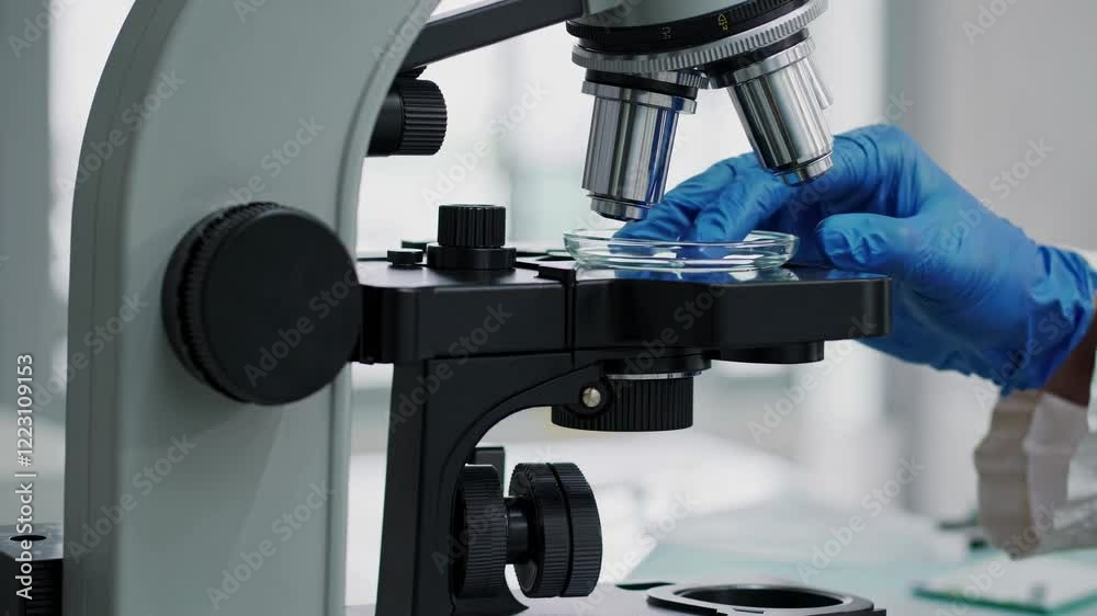 Poster exploring cellular structures through microscope observation in a laboratory setting
