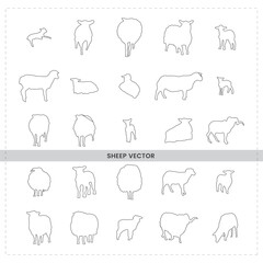Simple line drawings, sheep silhouettes, minimalist farm animals, black and white sketches various sheep poses hand drawn style, pastoral scene elements, sheep vector graphics