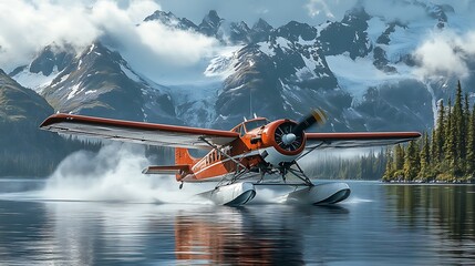 Seaplane Landing in Alaskan Mountains: A Breathtaking Aerial View