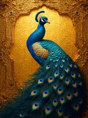 Obraz premium A close-up portrait of a majestic peacock with vibrant blue and green feathers.