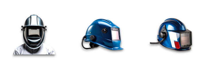 Isolated welding helmets on transparent background, showcasing protective gear