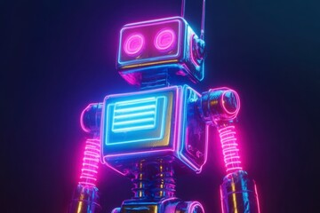 Naklejka premium Neon Robot with Retro Design and Colorful Lighting Effects