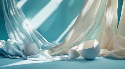 Soft flowing curtains with minimal decor in a serene composition