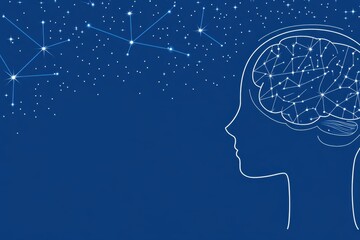 Obraz premium Ethereal Representation of the Human Brain Connected to the Universe with Starry Sky and Constellations Over a Deep Blue Background for Creative Conceptual Illustrations