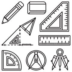 Set of outline icons related to blueprint. Linear icon collection. Editable stroke. Vector illustration