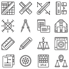Set of outline icons related to blueprint. Linear icon collection. Editable stroke. Vector illustration