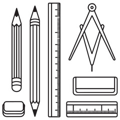 Set of outline icons related to blueprint. Linear icon collection. Editable stroke. Vector illustration