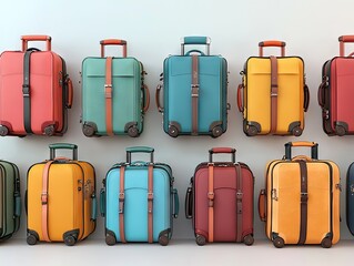 Travel essentials displayed colorful suitcases modern store product showcase retail environment eye-level view travel concept