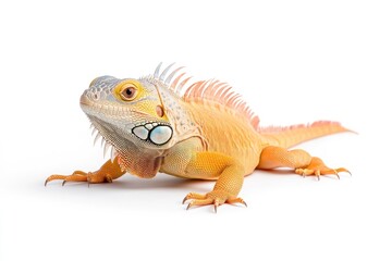 Obraz premium Vibrant iguana with striking colors posed against a clean white background, showcasing its unique features