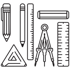 Set of outline icons related to blueprint. Linear icon collection. Editable stroke. Vector illustration