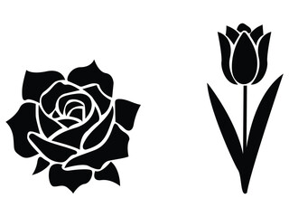 Obraz premium Rose and Tulip Silhouettes flower vector