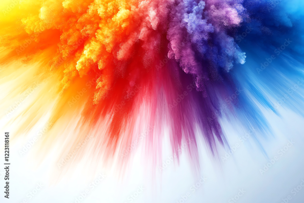 Poster a vibrant explosion of colors, showcasing a mesmerizing blend of red, yellow, blue, and purple hues,